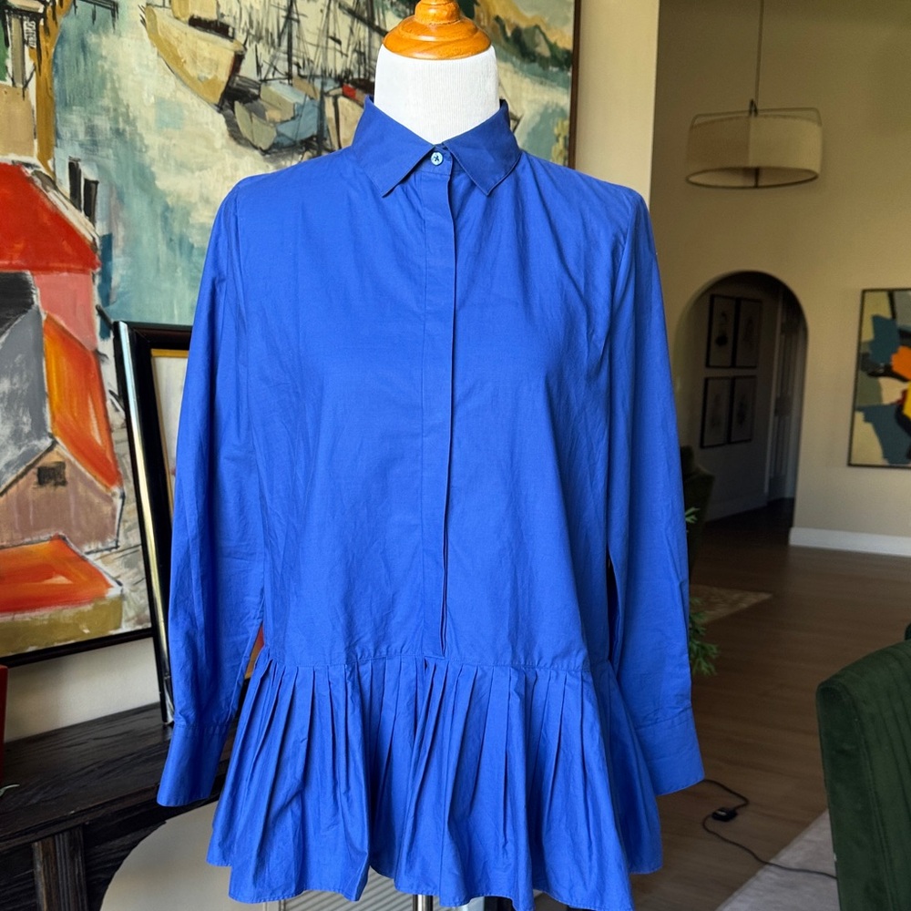 Carolina Herrera Cobalt Blue Pleated Blouse